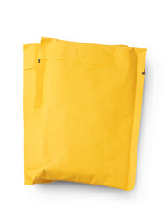 Yellow mail packages isolated on transparent background