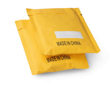 Yellow mail packages isolated on transparent background