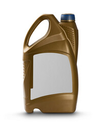 Machine oil in a plastic canister isolated on a transparent background