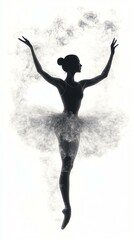 Obraz premium Elegant ballet silhouette with smoky effect, graceful dancer silhouette with misty smoke, artistic ballet figure in dreamy smoky atmosphere.
