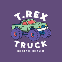 T-Rex Monster Truck "Roads No Rules" T-Shirt Design © Design Planer
