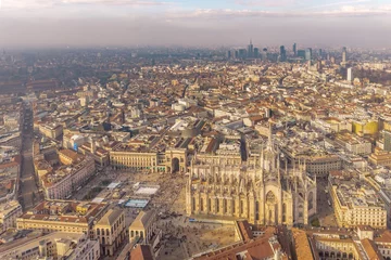 Gordijnen Milan Aerial View with Duomo Cathedral and piazza © Thomas