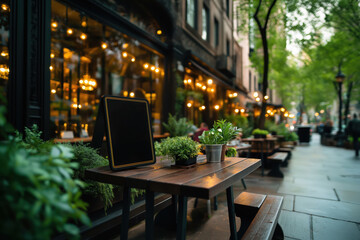 Charming sidewalk coffeehouse with vintage decor invites relaxation outdoors in a bustling urban setting