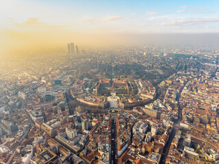Aerial View of Castello Sforzesco and Milan Cityscape