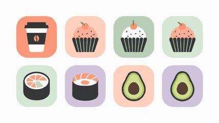 Aesthetic Food Icons Set with Pastel Colors