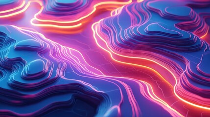 Obraz premium Vibrant Abstract Landscape Design with Flowing Neon Lights and Textures