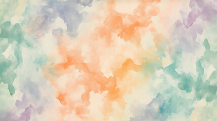 Obraz premium A delicate and airy watercolor background featuring soft pastel hues of peach, sky blue, lavender, and mint green. The colors blend effortlessly, creating a serene and soothing effect