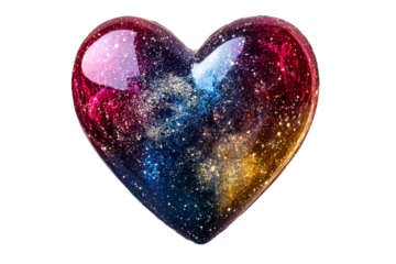 Heart shaped galaxy art with colorful cosmic patterns