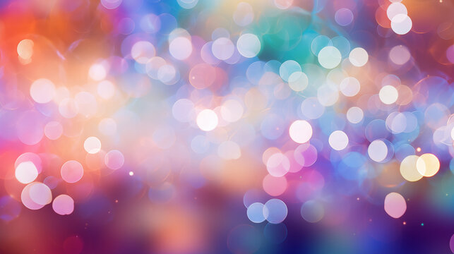 Abstrakcyjne tło bokeh &ndash; kolorowe rozmyte światła w odcieniach r&oacute;żu, niebieskiego i pomarańczowego, delikatny efekt rozświetlenia, nowoczesna grafika cyfrowa, estetyczne i nastrojowe tło