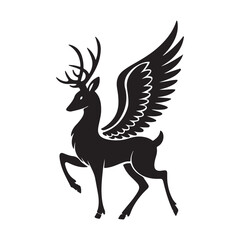 Fototapeta premium Deer with wings silhouette vector illustration on white background 