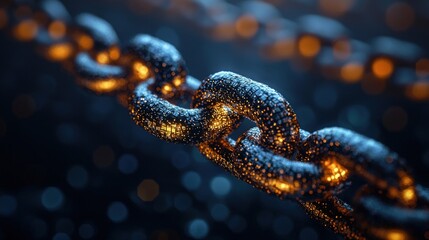 Obraz premium Glowing metallic chain links close-up. (1)