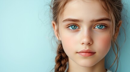 Naklejka premium Young Girl with Braided Hair in Casual Outfit, Captured with Soft Focus and Natural Light for Portrait Photography