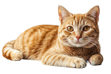 Fototapeta premium Orange tabby cat resting on a white surface