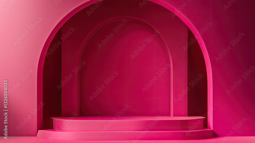 Poster abstract pink archway product display platform background with steps