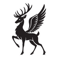 Fototapeta premium Deer with wings silhouette vector illustration on white background 