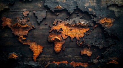 Fototapeta premium Intricate Wooden World Map Art Travel Adventure Exploration