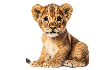 Obraz premium Cute lion cub sitting in a playful pose