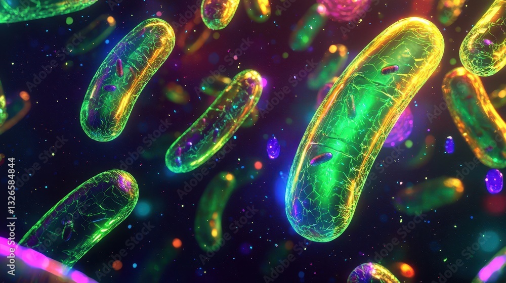 Poster Vibrant Microbial Forms in a Colorful Abstract Space Setting