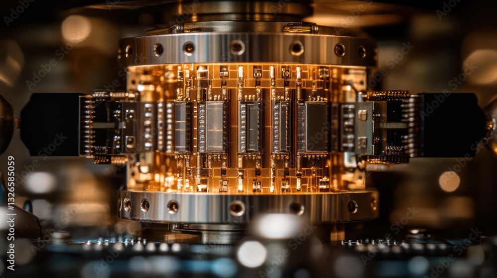Poster close-up of advanced technological device with integrated circuits.