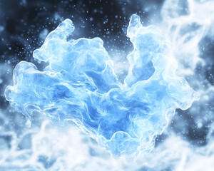Abstract icy liquid form, swirling ethereal blue mass