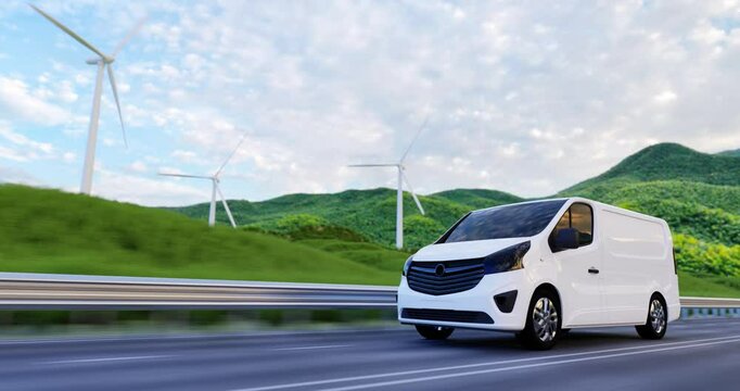 Electric van on a country road