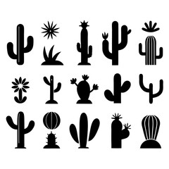 Fototapeta premium Cactus icons set. Black silhouettes of cacti. Vector illustration