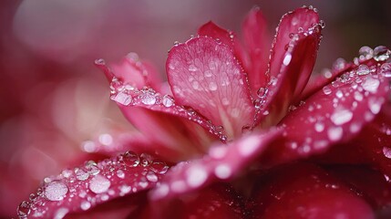 Close-Up of Fresh Raindrops on a Blooming Red Rose Petals with Soft Background
