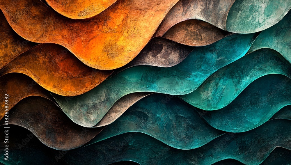 Wall mural abstract wavy texture: a mesmerizing abstract design of layered, wavy forms in a rich palette of ear