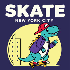 New York City Skate Crocodile Funny T-Shirt Design for Skaters and NYC Lovers