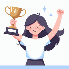 illustration of a girl brings a trophy