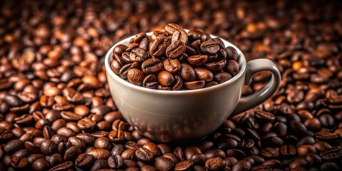 Fototapeta premium Aromatic coffee beans in a cup with a rich dark roast flavor, roasted, beverage, roasted