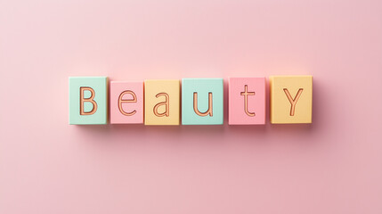 整列したパステルカラーのビューティーブロック文字 | 四角い木製タイル