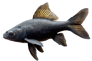 Black goldfish swimming gracefully in clear water