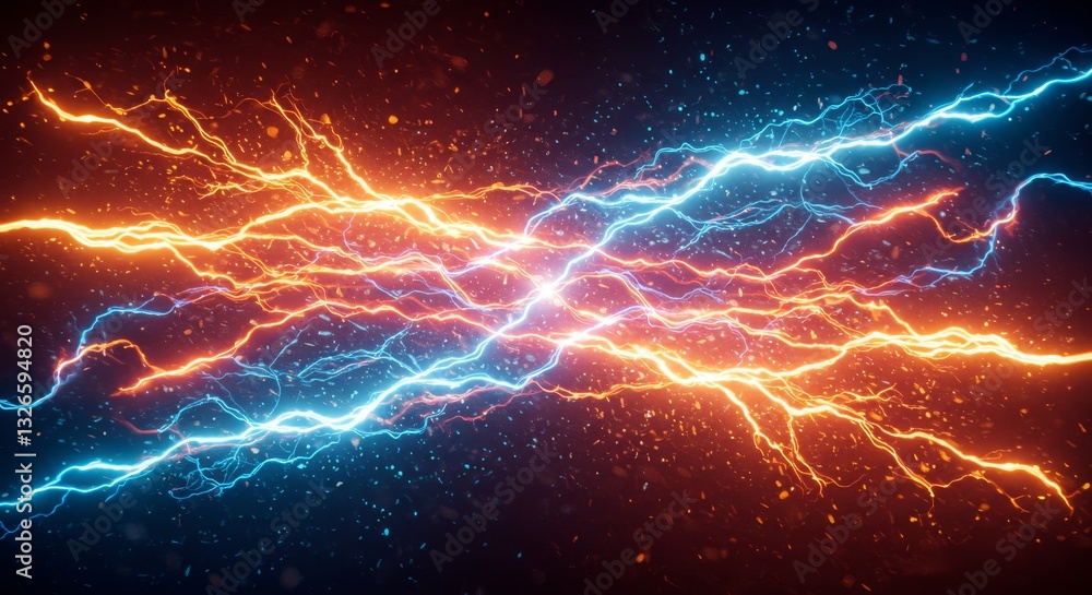 Poster clashing energy streams - abstract of two vibrant energy streams colliding, creating a dynamic and p