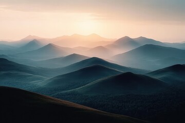 Fototapeta premium Minimalist Landscape Decor Abstract Dark Background with Mountains and Soft Light