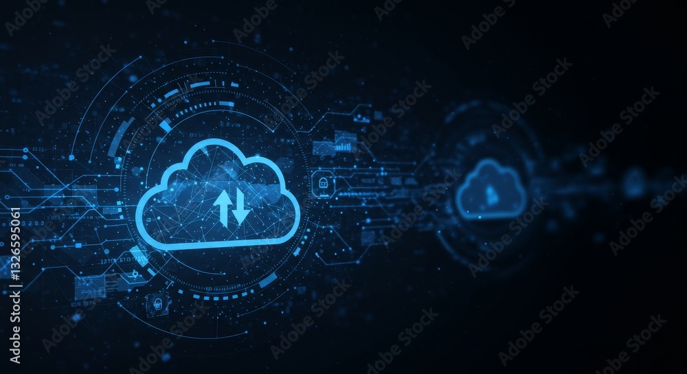 Poster cloud computing design: data transfer and storage - illustrates cloud computing, data transfer, netw