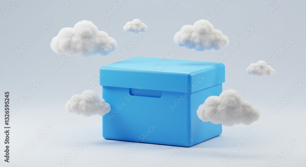 Poster cloud storage file box - data storage, cloud computing, online backup, file security, data protectio