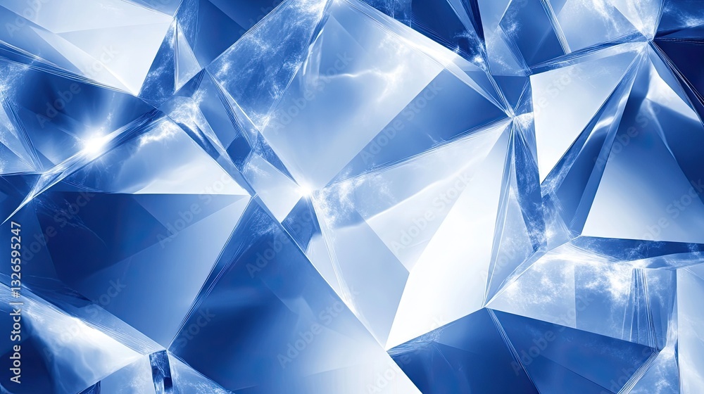 Poster abstract blue crystal geometric shapes background image featuring shiny triangular polygons and frac