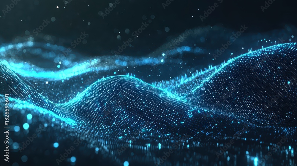 Poster abstract digital waves with glowing particles in 3d space