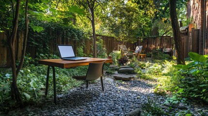 Outdoor Workspace with Laptop