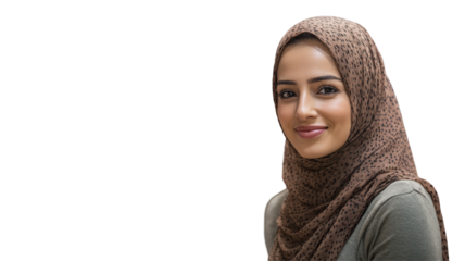 Young Muslim Woman Smiling in Hijab for Ramadan Mubarak Photo PNG. Fictional Character Created By Generative AI.
