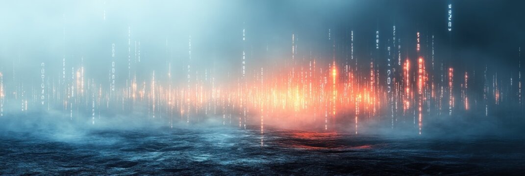 Futuristic Digital Background with Cascading Numbers and Minimalist Design