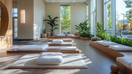 A serene wellness center interior with natural lighting and calming decor. picture