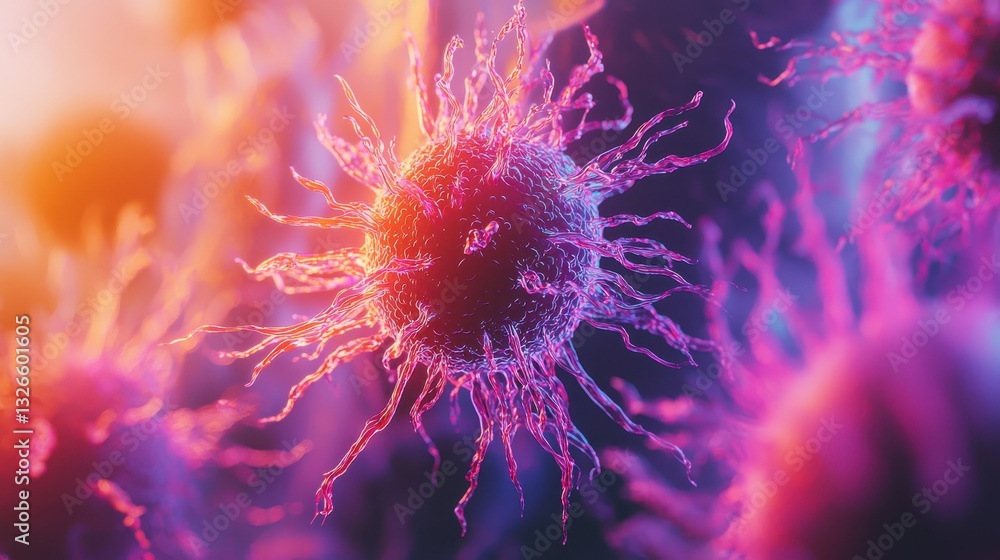 Poster vibrant abstract representation of cellular structures under microscope