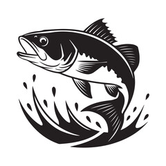 Vintage bass Fish icon black silhouette vector illustration
