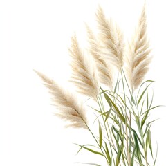 Fototapeta premium A bunch of tall grass swaying in the breeze isolated on a bright white background for natural and seasonal illustrations
