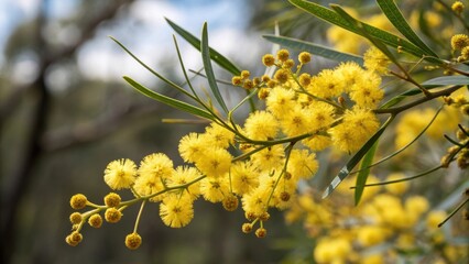 Micro petals background Bright yellow flowers with green leaves, showcasing natural beauty in a vibrant setting. Abstract micro flower.