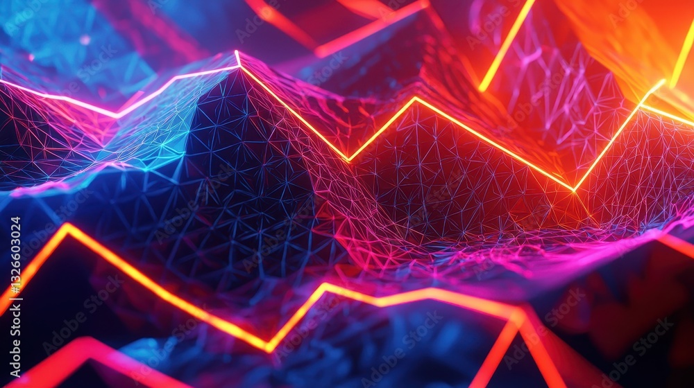 Poster abstract neon wave patterns representing data visualization trends