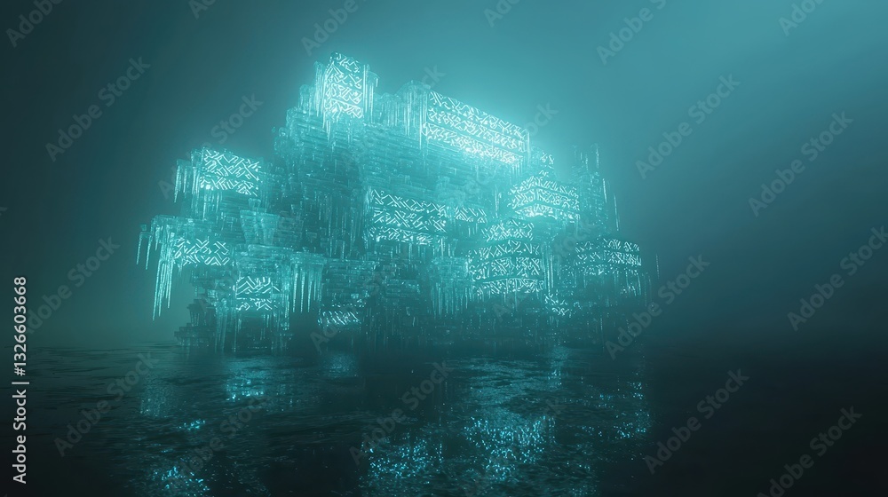 Aufkleber ethereal ice structure in mysterious foggy atmosphere overview