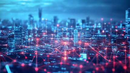 Fototapeta premium An abstract, ethereal representation of a Light Node, with minimal data structures hovering like wisps, relying on full nodes for validation, in a cyberpunk cityscape